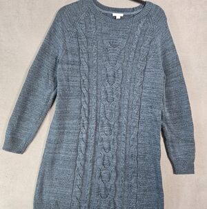 J Jill Womens Sweater Dress Cable Chunky Knit Aqua Green Crewneck Size Large